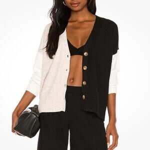 EUC Central Park West Women Oversized Robbie Black Tan Cream Cardigan Black M/L